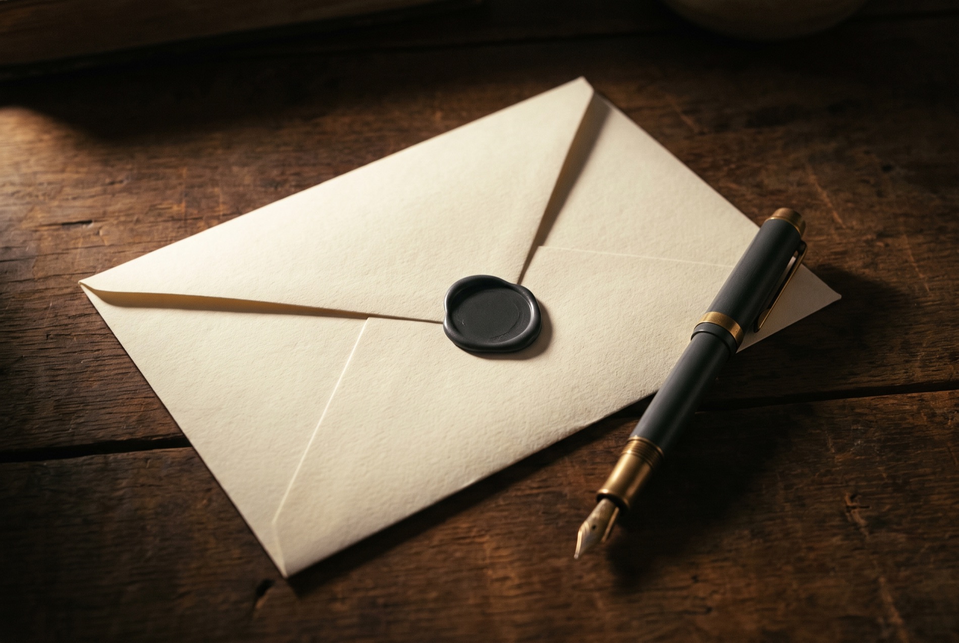 Carta doblada en papel grueso con un pequeño sello de lacre